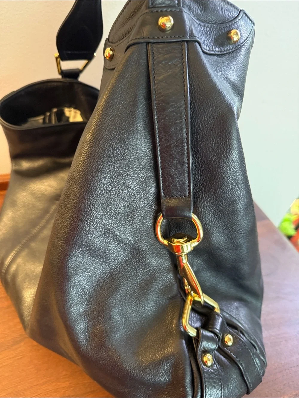 Rebecca Minkoff Black Leather Hobo with Gold-Tone Accents